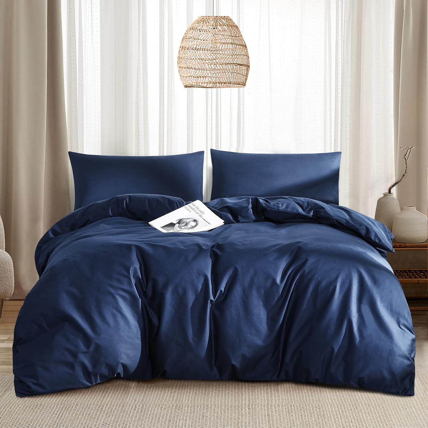 Detalle de RUIKASI Bedding Double 4-piece duvet set Navy Blue