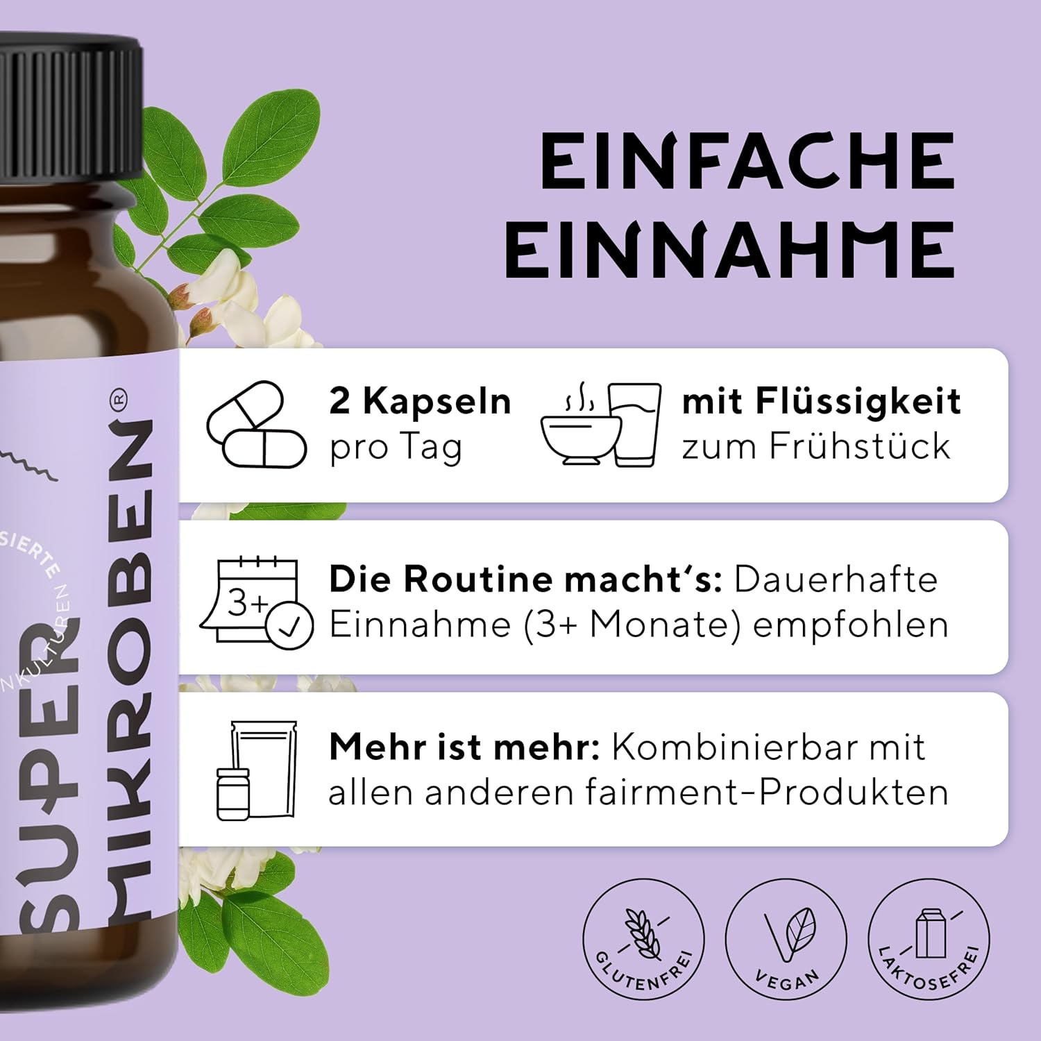 Thumbnail 4 de fairment SuperMikroben® Bakterien Stämme 3 MRD Kapseln mit Zink – 60 Tagesdosen, vegan