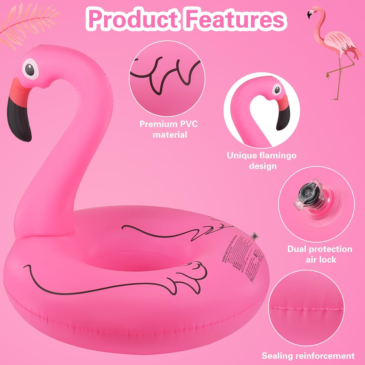 Thumbnail 2 de DeeprBlu Bouée Piscine Adulte 107 cm – Radeau Flamingo 0,35 mm, Grande Chaise Flottante Durable