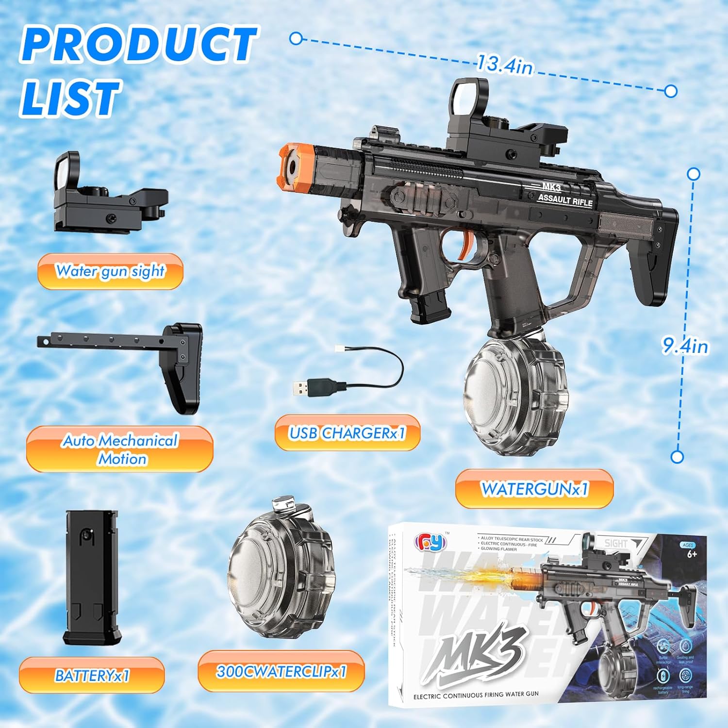 Thumbnail 5 de Electric Water Gun for Adults & Kids with 33ft Range and Light-Up Muzzle (Black)