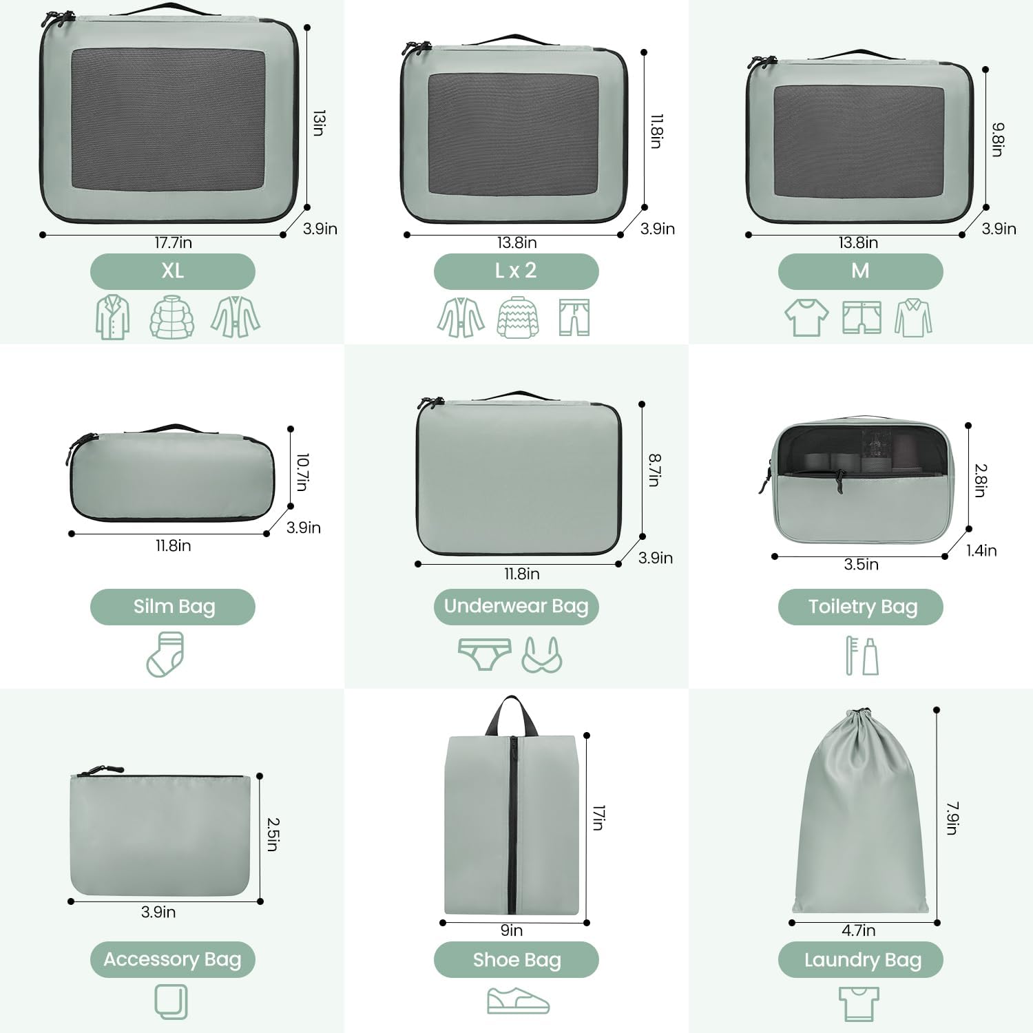 Detalle de Prezon: Cubes de rangement pour valise – lot de 10, organiseurs légers