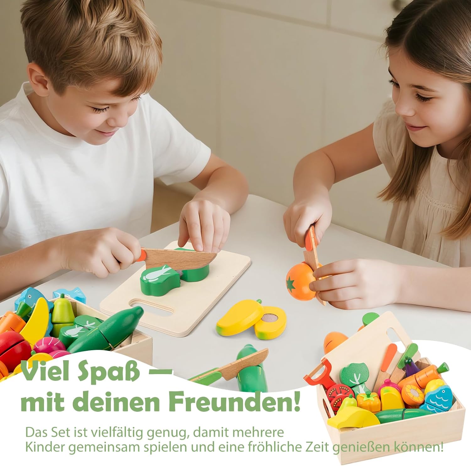 Thumbnail 3 de FMSKS Kinderküche Zubehör aus Holz – ab 3 Jahren, Klettverschluss, 32 Stück (Lernspielzeug)