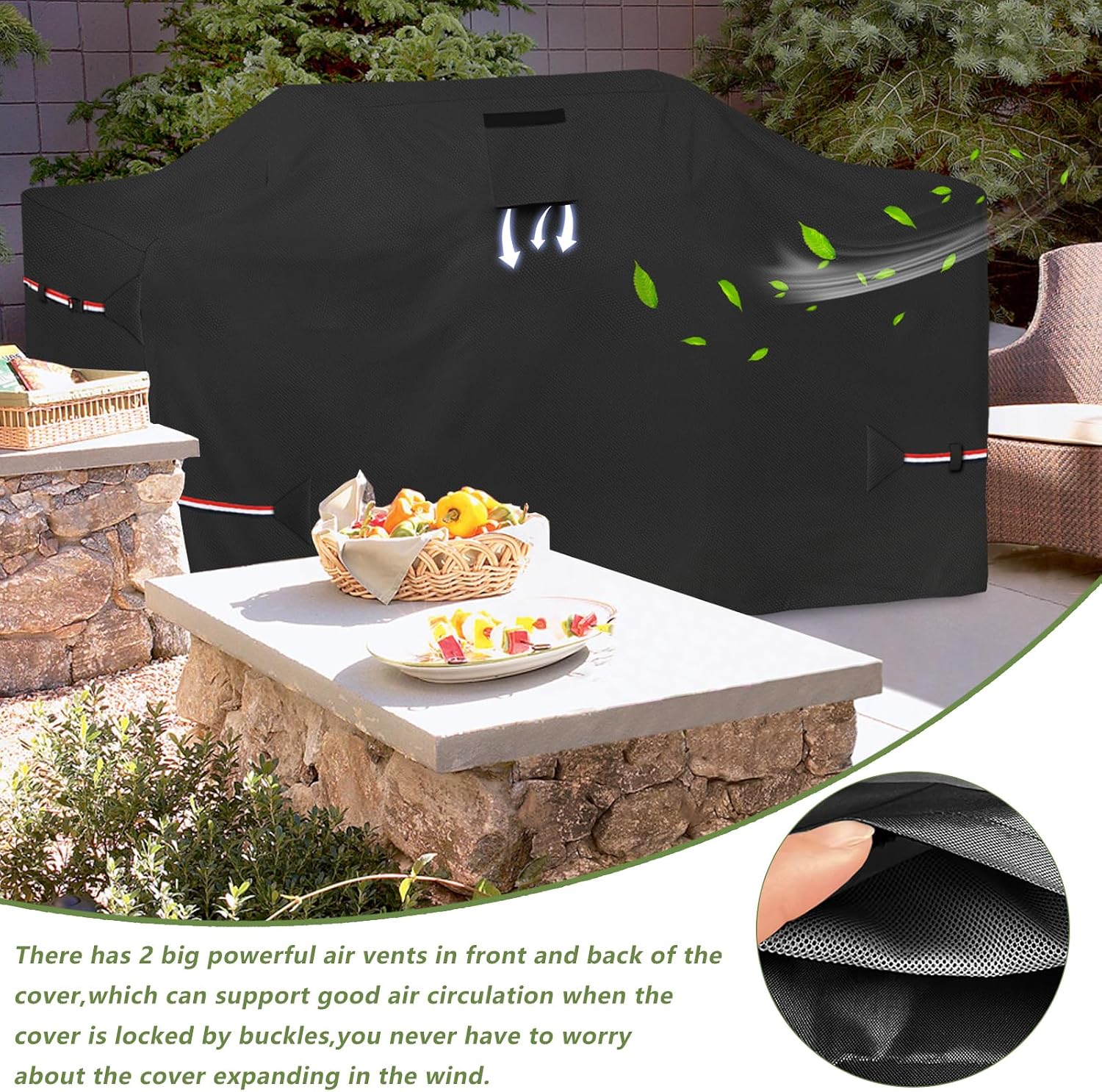 Detalle de Osileyo DTZ-D009-HEISE-86 Island Grill Cover, 600D Oxford, Black