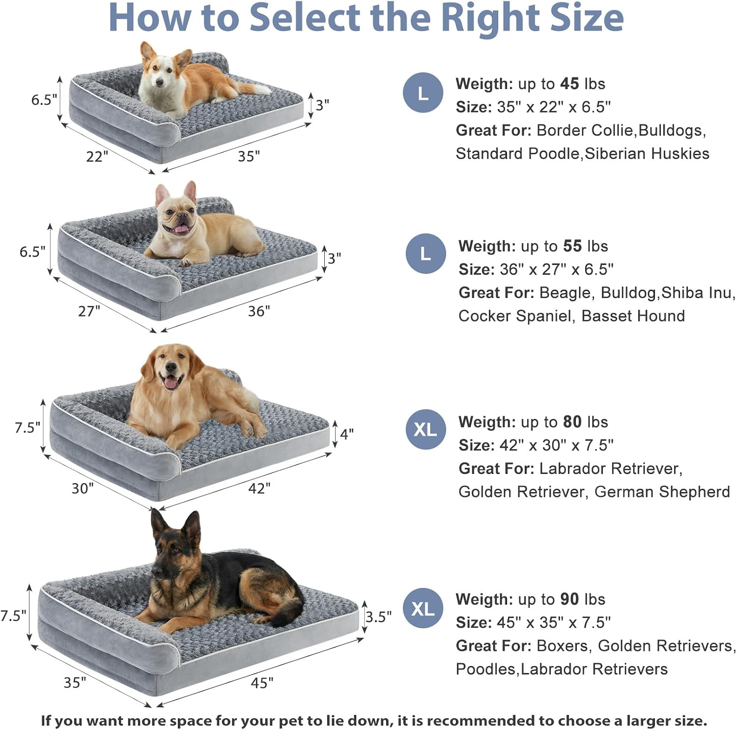 Detalle 2 de BFPETHOME Orthopedic Dog Bed, 45 x 35-Inch L-Shaped Couch with Egg Crate Foam