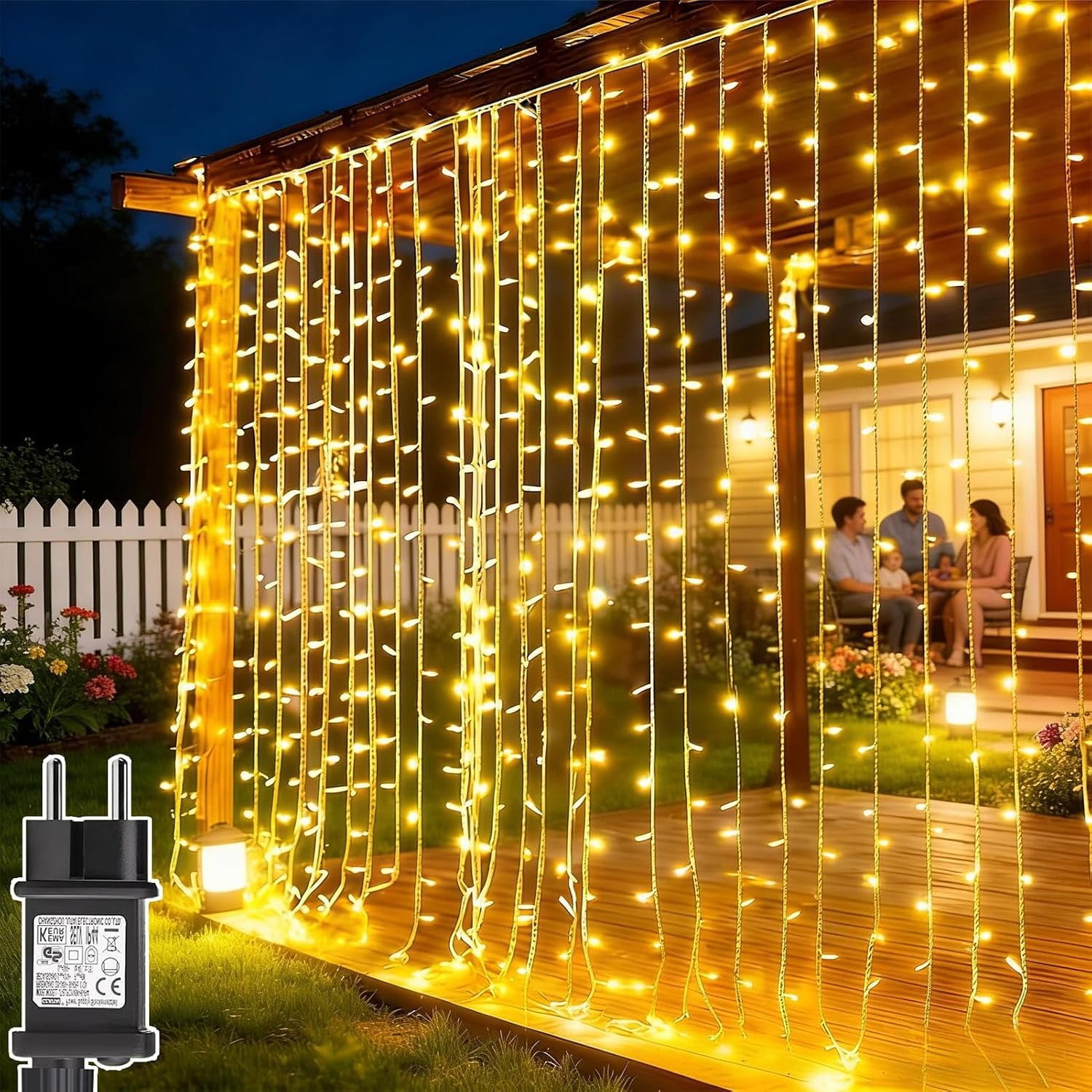 Detalle de Dekofun 2 pezzi tenda luminosa 3x3 m con 300 LED bianco caldo, timer e 8 modalità (IP65)