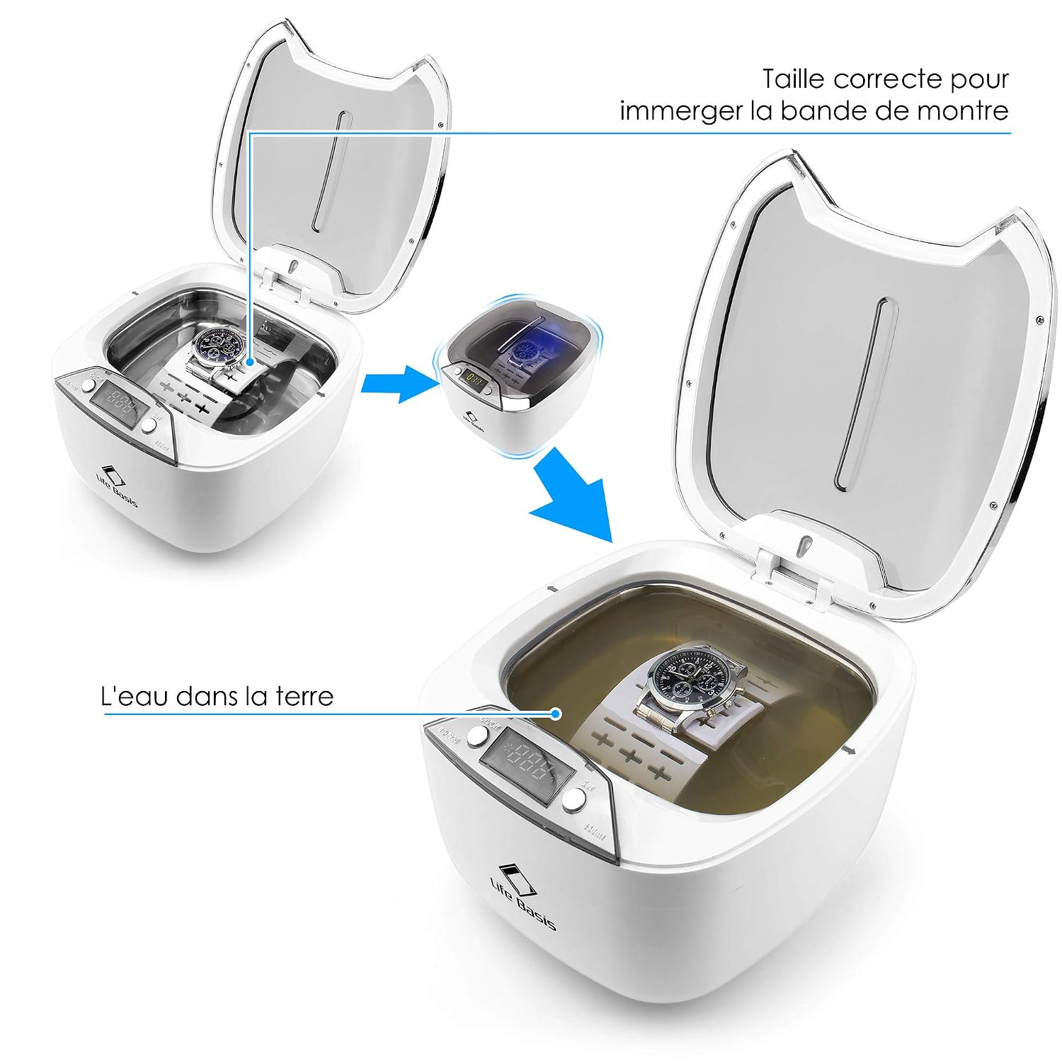 Detalle de LifeBasis Nettoyeur à ultrasons numérique 850 ml (42 kHz) cuve en acier inoxydable