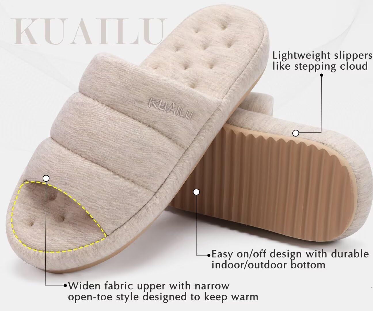 Thumbnail 4 de KuaiLu Men's Quilted Cotton-Blend Slippers with Memory Foam