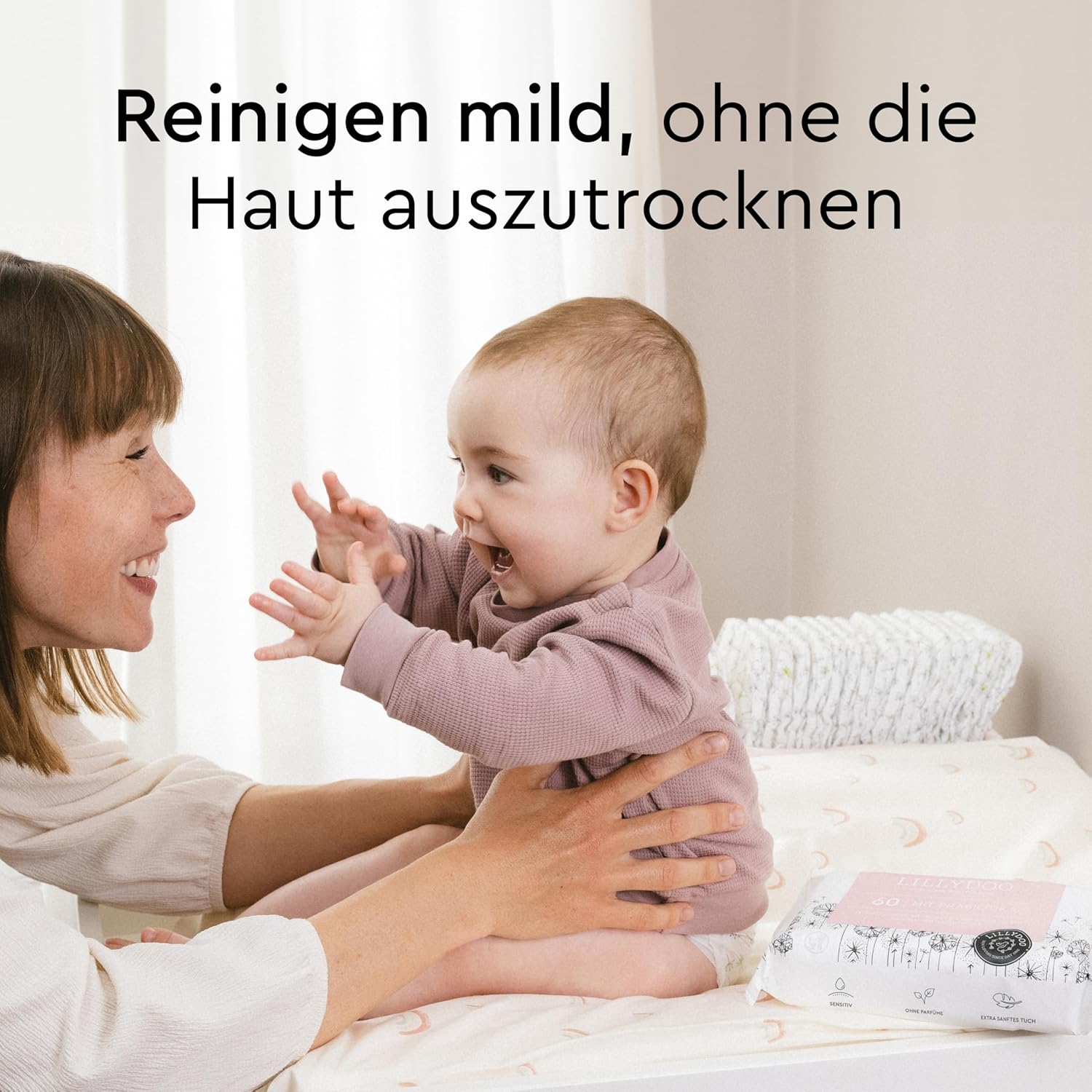 Detalle de LILLYDOO Feuchttücher mit Präbiotika – 900 Stück (15 x 60) zur Stärkung der natürlichen Hautbarriere