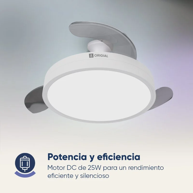 Detalle de Origial AIRBLISS CEILING RETRACTABLE 25WW: Ventilador de techo 106 cm con aspas retráctiles y luz LED