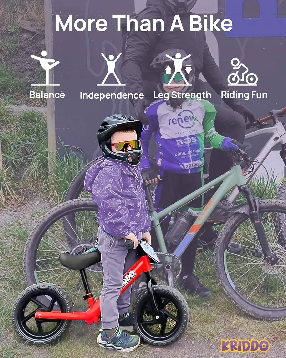 Thumbnail 1 de KRIDDO 12-inch Balance Bike for Kids (Ages 18 Months–5 Years) with Customizable Plate & Stickers, Red