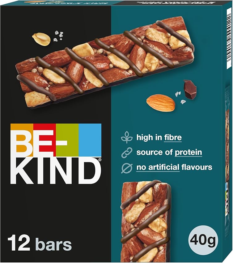 Detalle de Be-Kind Barra Proteínas Almendras, Caramelo y Sal Marina, 12x40g 🥜