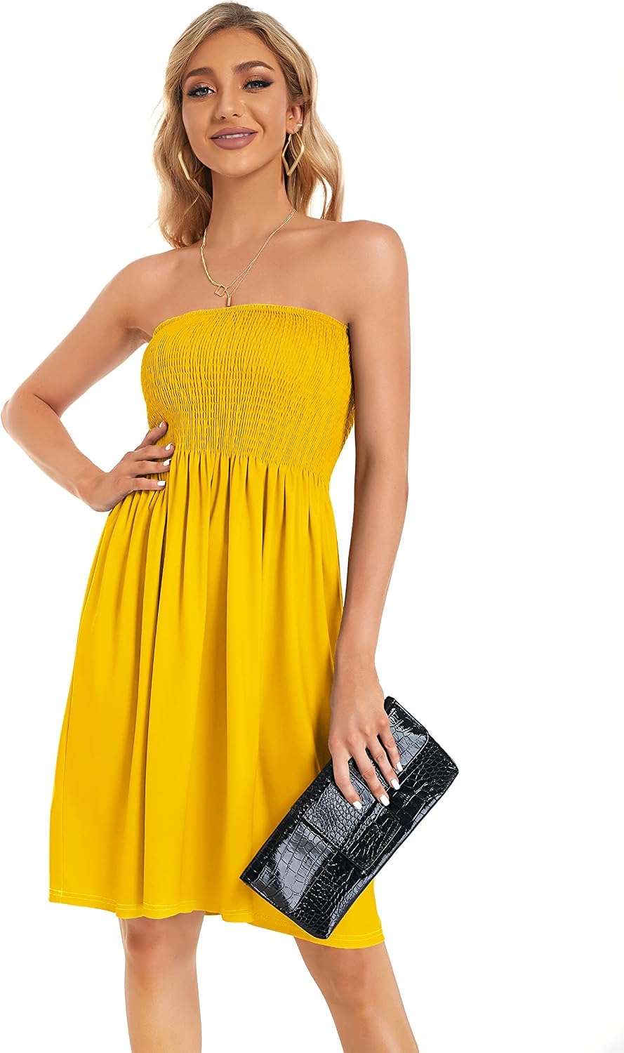 Thumbnail 4 de CHICALLURE Strapless Summer Midi Dress, Floral or Solid Beach Sundress