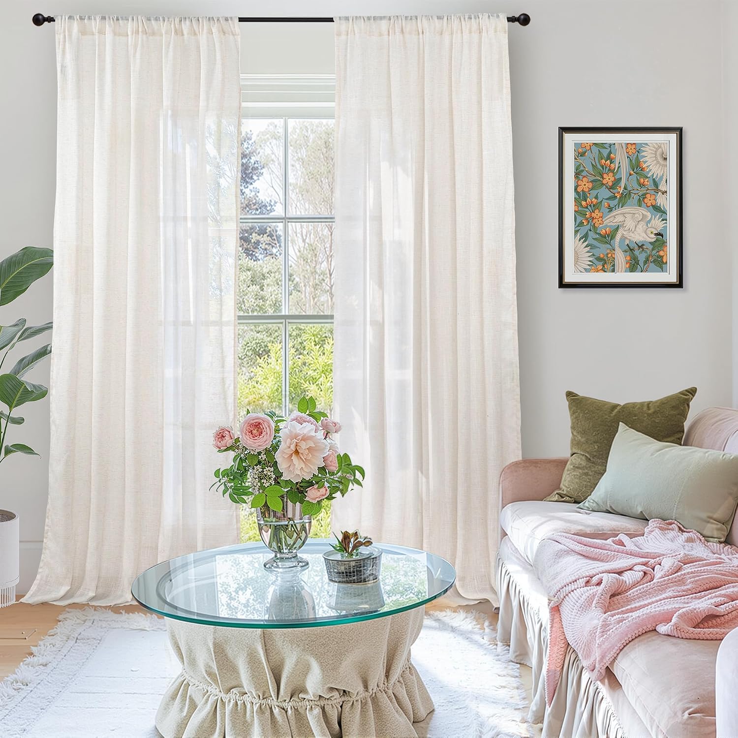 Detalle 2 de BGment Linen Sheer Curtains, 84-Inch 2-Panel Light-Filtering Rod Pocket Set