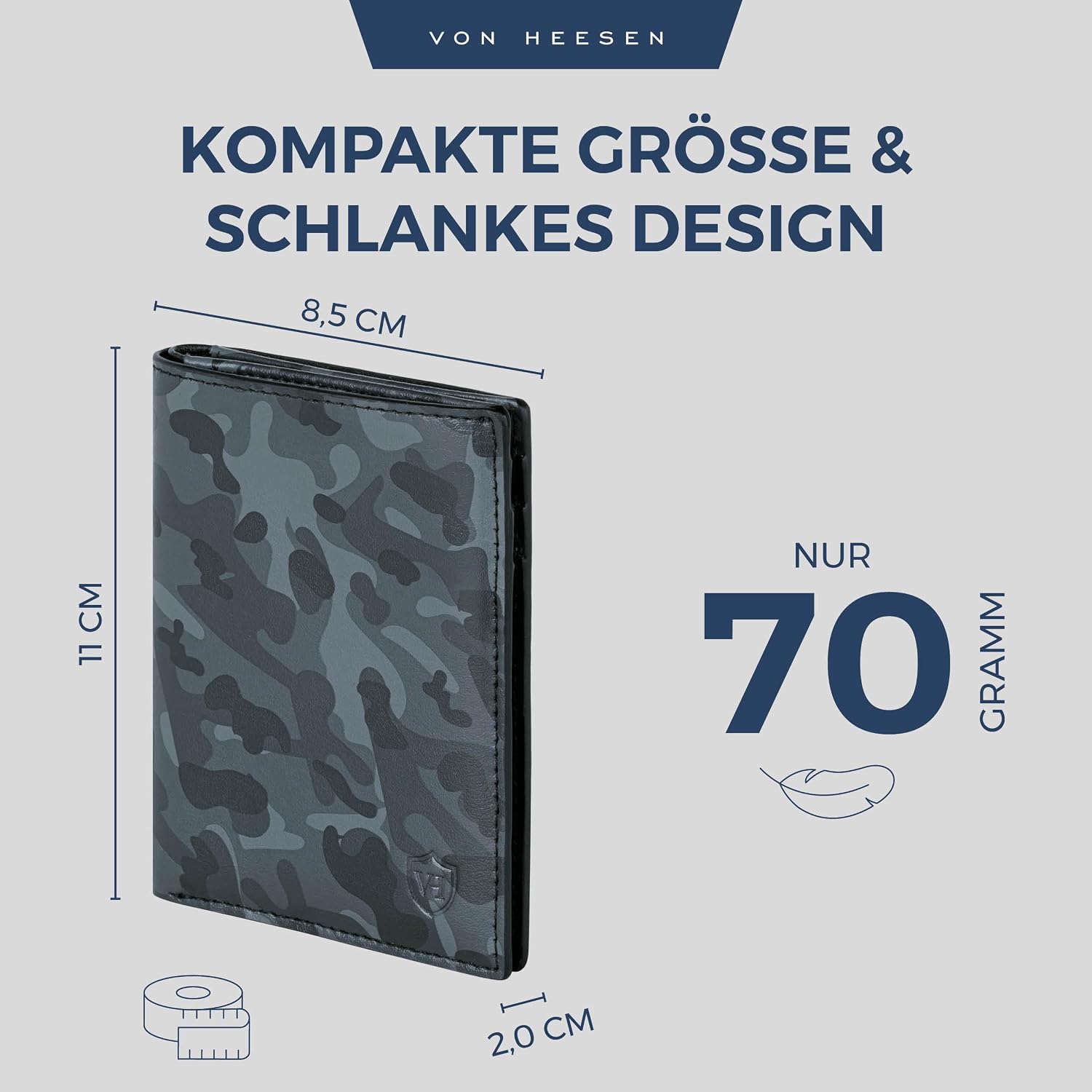 Thumbnail 3 de VON HEESEN Leder Geldbörse mit Münzfach und RFID-Schutz – Camouflage Grau