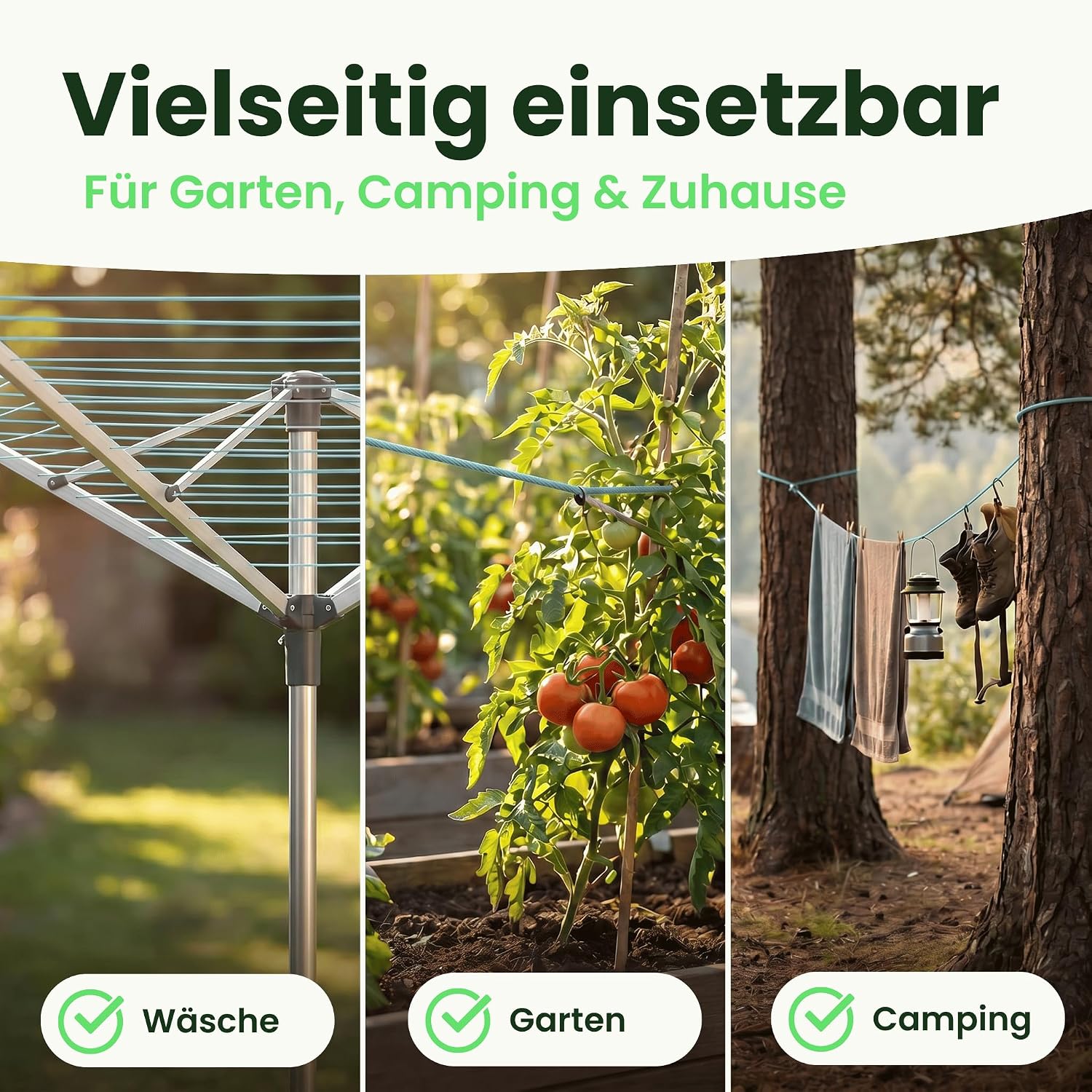 Detalle de SimplySmooth Wäscheleine 70m – Starke Außenleine mit Stahlkern, türkis