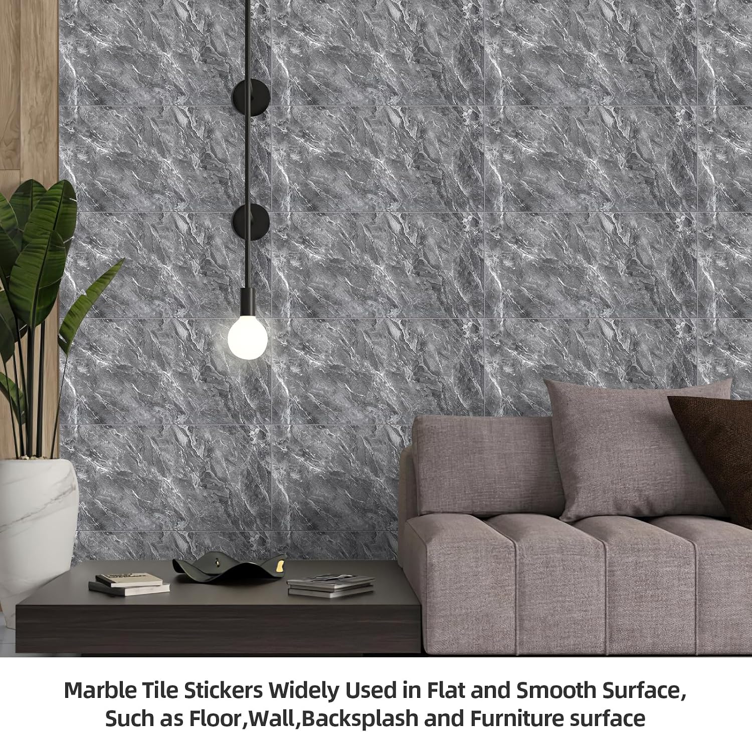 Thumbnail 5 de Warmiehomy Marble Tiles 60x30cm (10 Pack) Self-Adhesive Waterproof Peel-and-Stick Wall Tiles – Earl Grey