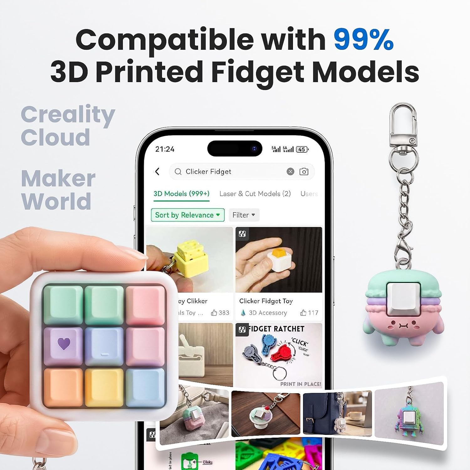 Detalle de Smaxthsen 3Dプリント用キーボードクリッカー 50個セット、青軸・3ピン仕様、キーリング10個付き