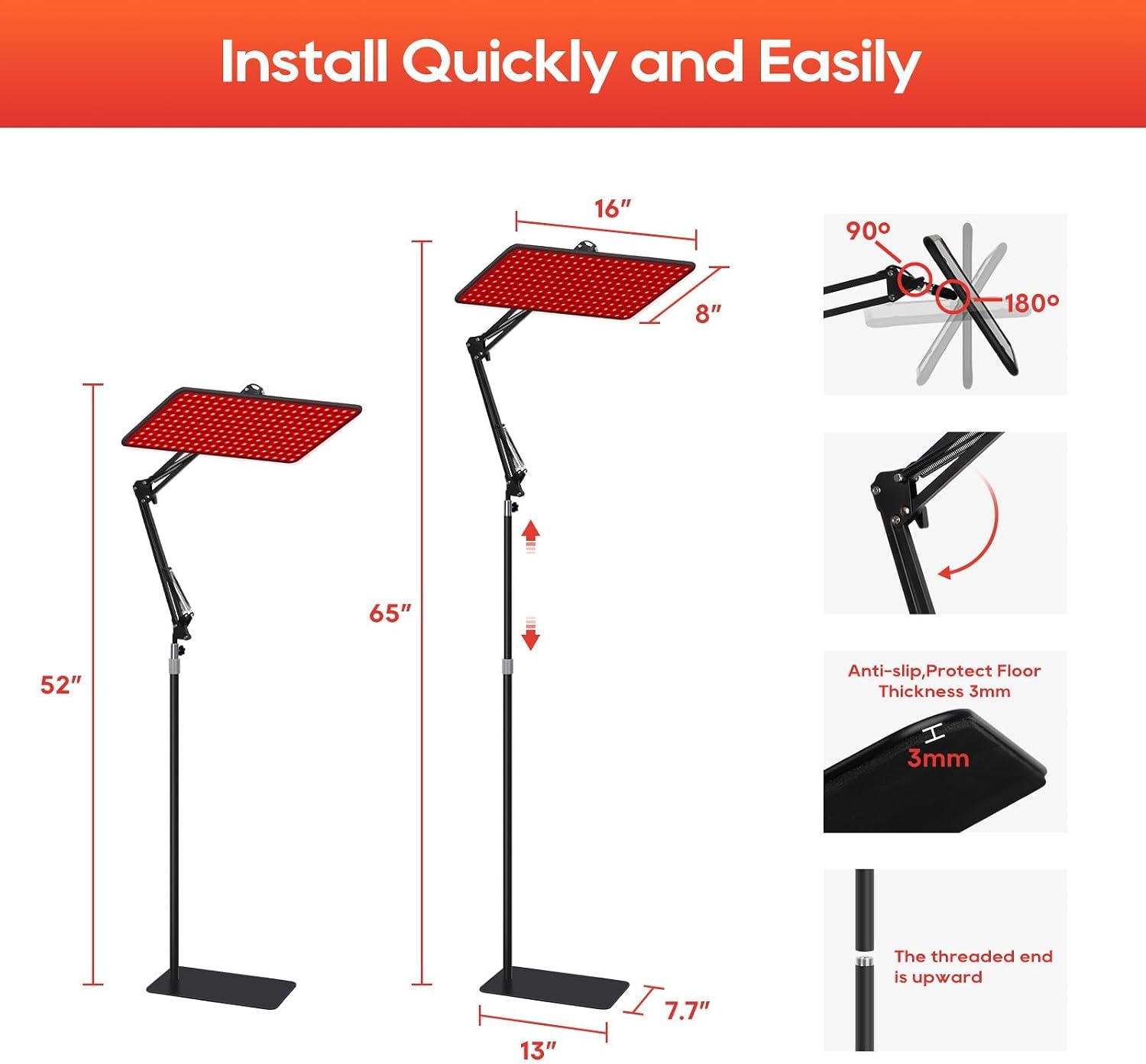 Detalle de BEICHEN Red Light Therapy for Body and Face (660nm, 850nm, 940nm) with Large Panel and Stable Stand