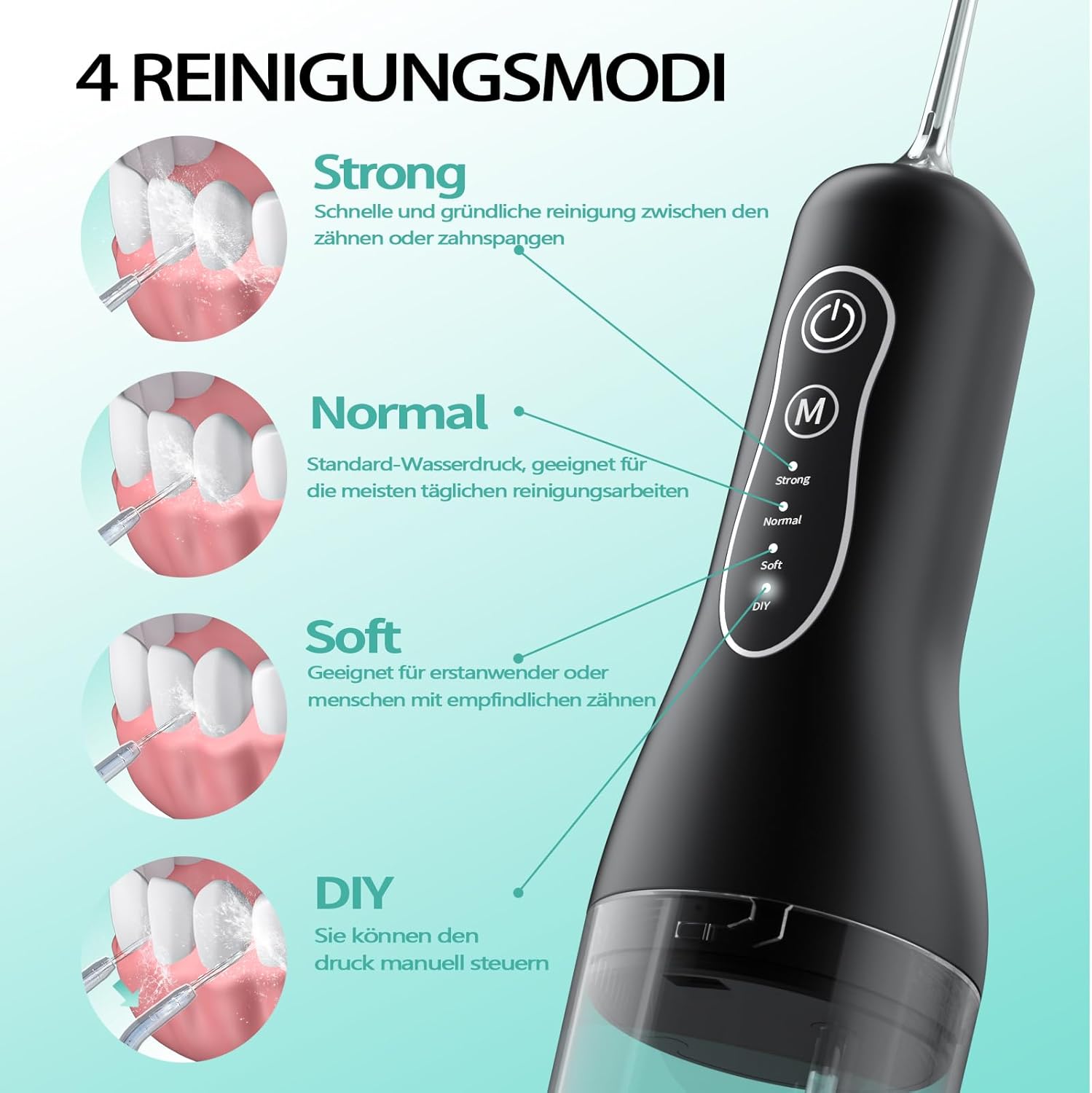 Detalle de Cordless Water Flosser for Teeth (260ml) with 4 Modes, IPX7 Waterproof & 40-Day Battery