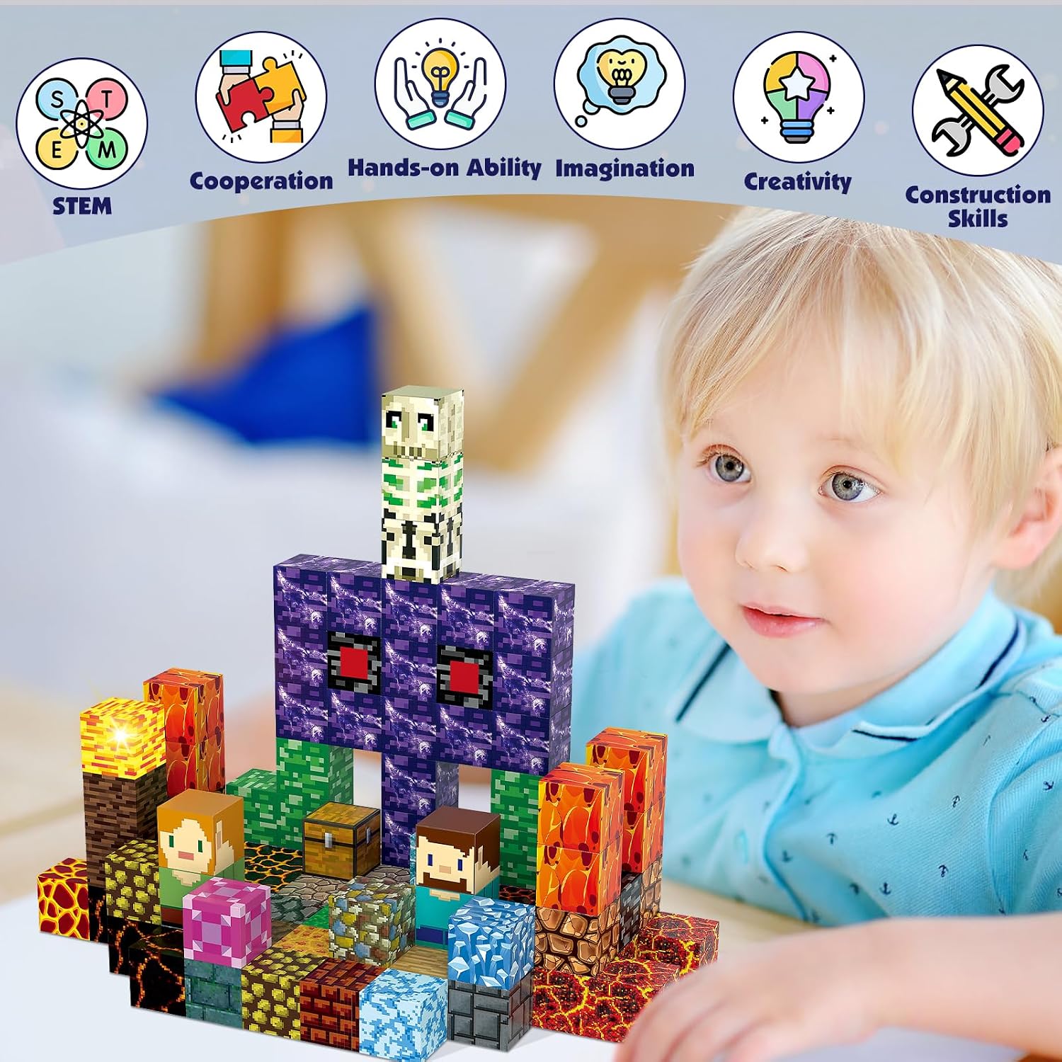 Thumbnail 3 de AIDYVOI Magnetic Blocks Building Toys Set (100 PCS) with Light-Up Magnet Blocks