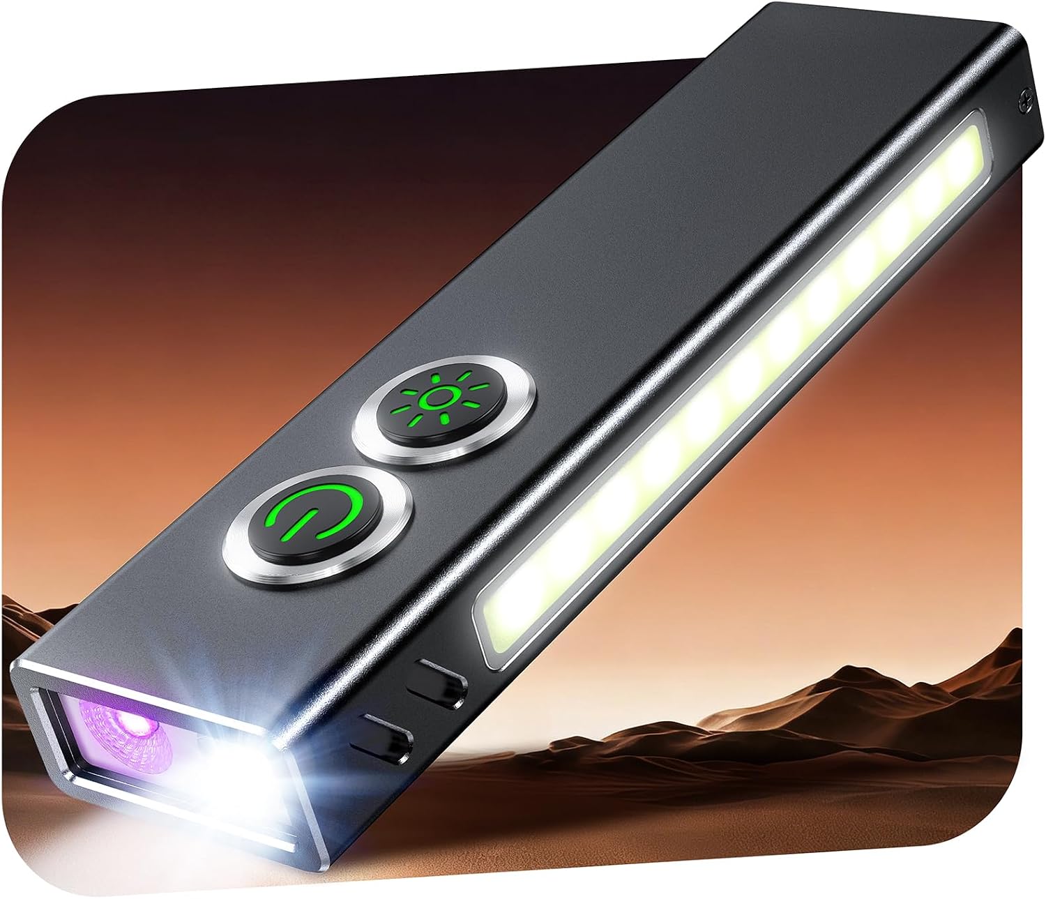 Detalle de Babacom 1300lm Torcia LED Ricaricabile: 7 Modalità, UV e COB, IP44, Base Magnetica