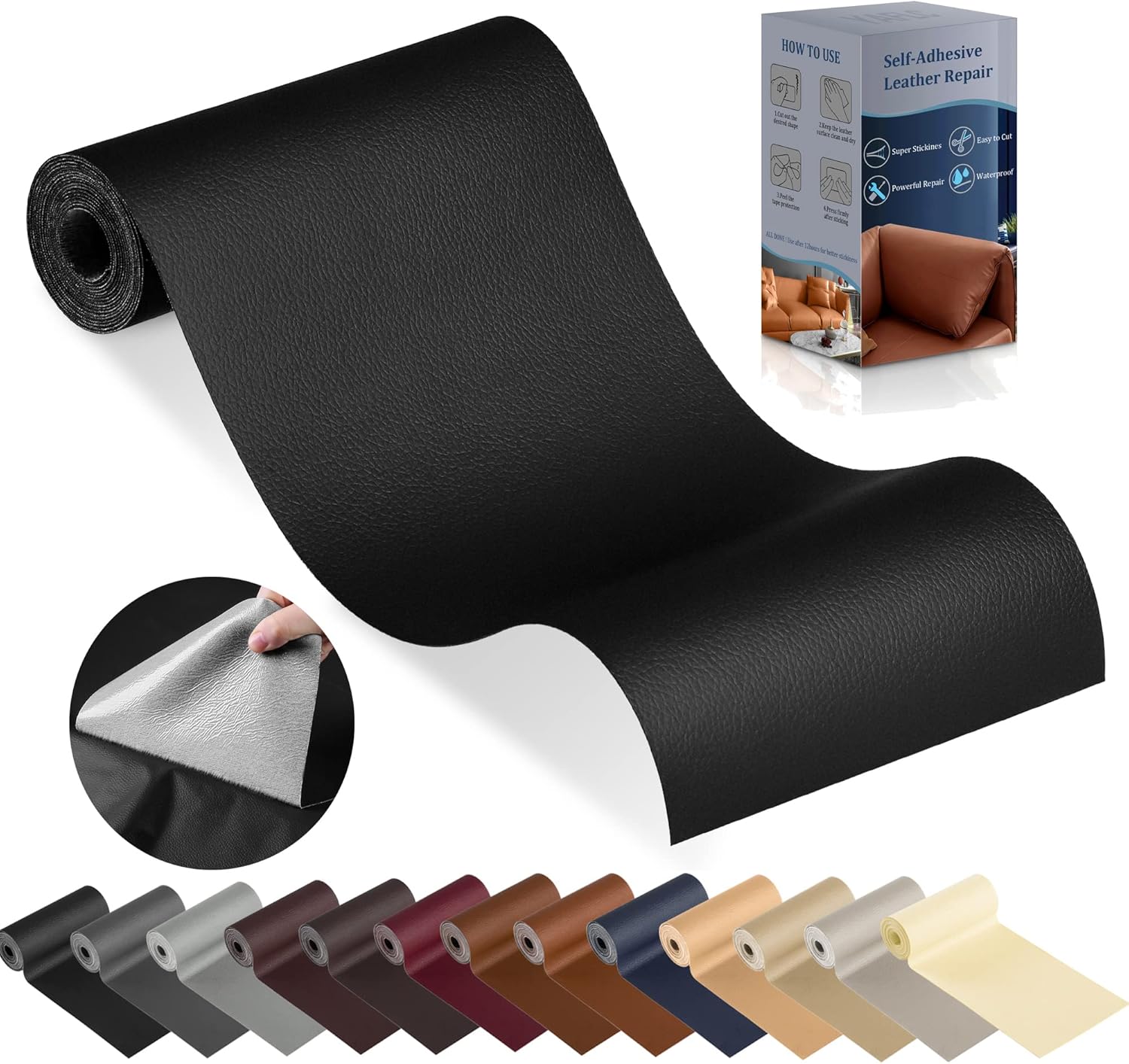 YAFLC Kunstleder selbstklebend Schwarz – 10 x 160 cm Patch für schnelle Möbelreparaturen