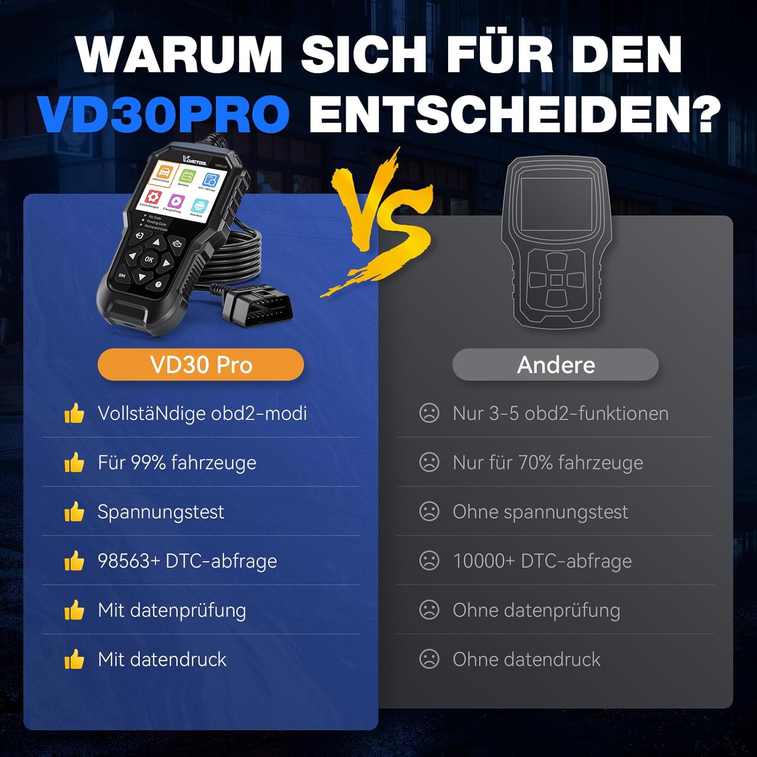 Detalle 2 de VDIAGTOOL VD30 Pro OBD2 Diagnosegerät 2,8"