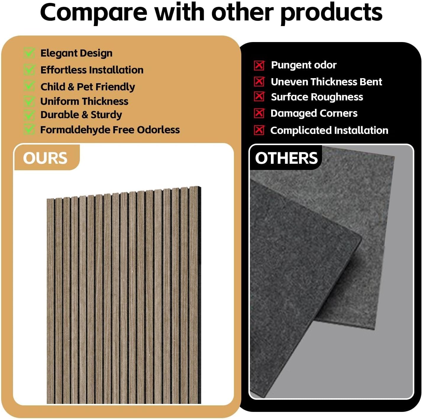 Detalle de RITOLLO 8-Pack Acoustic Slat Wall Panels, Walnut-Look Polyester Fibre