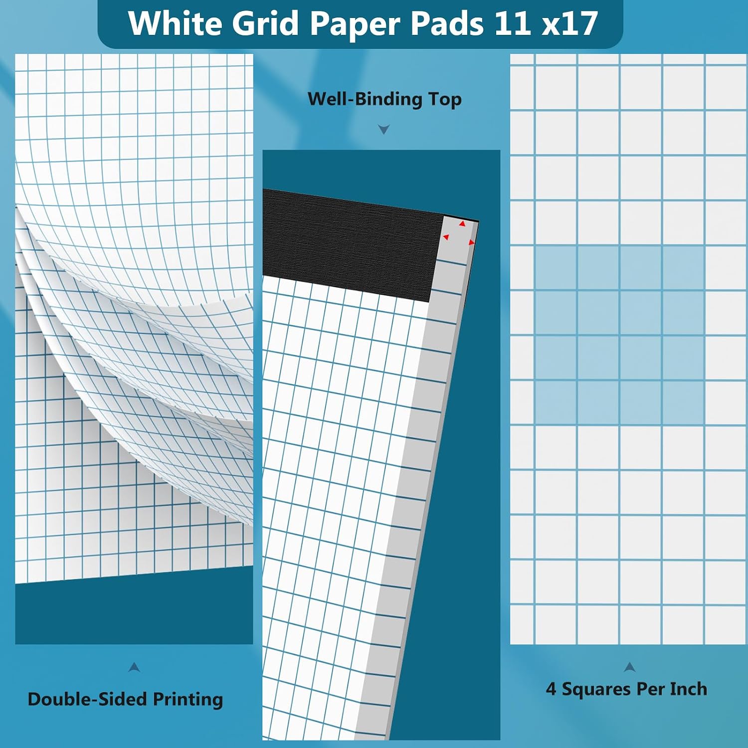 Detalle de Roneky 11 x 17 Graph Paper Pad, 4x4 Quad Grid, 30 Sheets