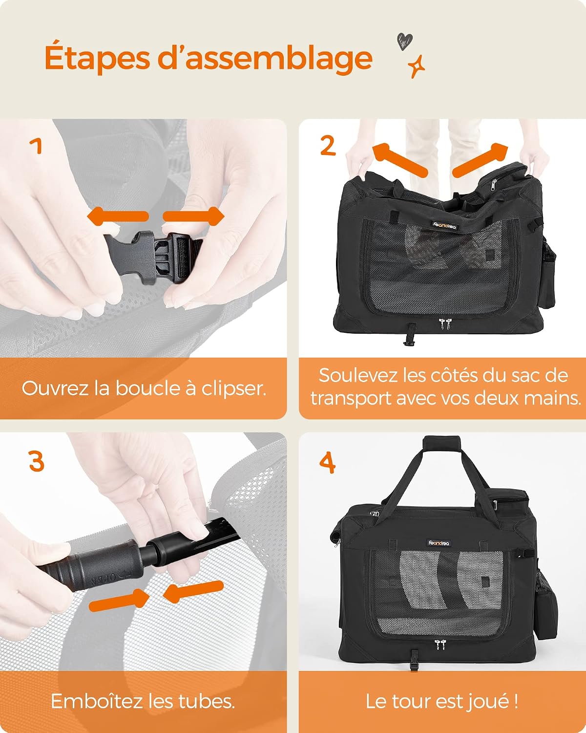 Thumbnail 6 de Feandrea Sac Transport Chat Chien – Caisse Pliable, 60 x 42 x 42 cm, Noir