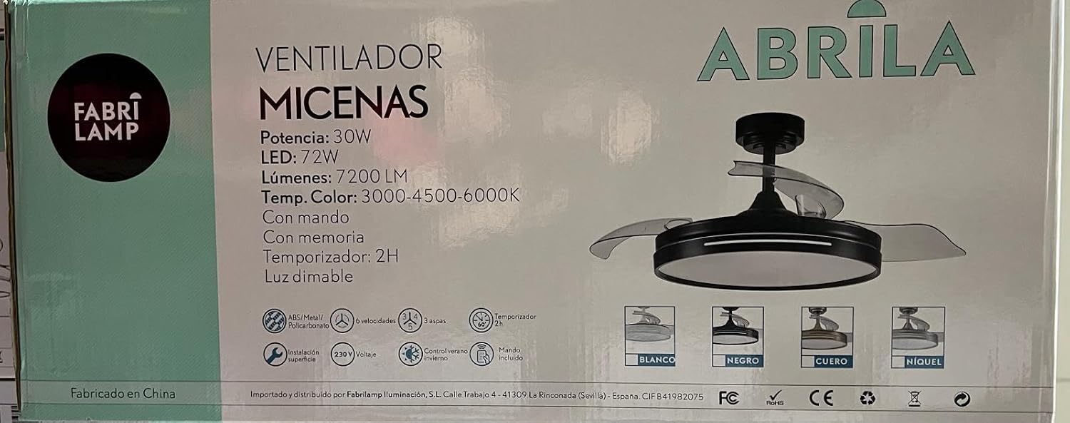 Detalle 1 de FABRILAMP AKUNADECOR Micenas L Dorado con Led 59 W: ventilador DC potente y versátil