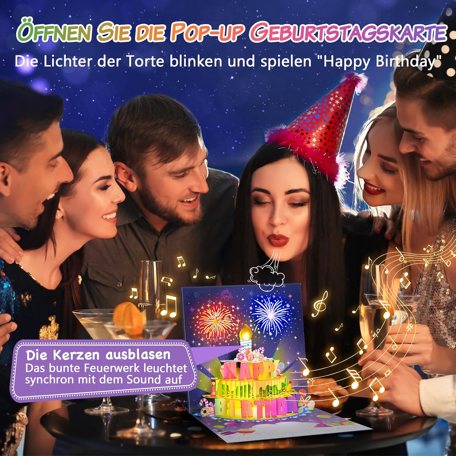 Thumbnail 1 de FITMITE Geburtstagskarte mit Musik – 3D Pop-Up Karte mit leuchtender Blowable LED-Kerze
