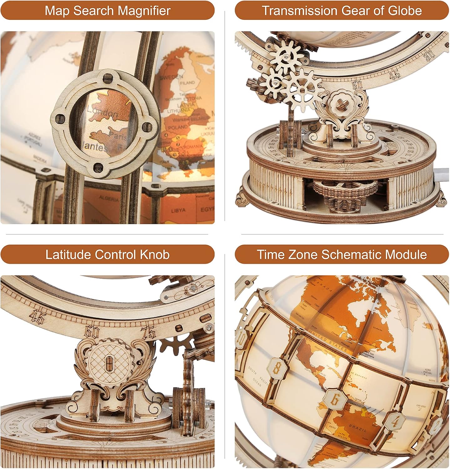 Thumbnail 2 de ROBOTIME Puzzle 3D Globo in Legno 180 pezzi