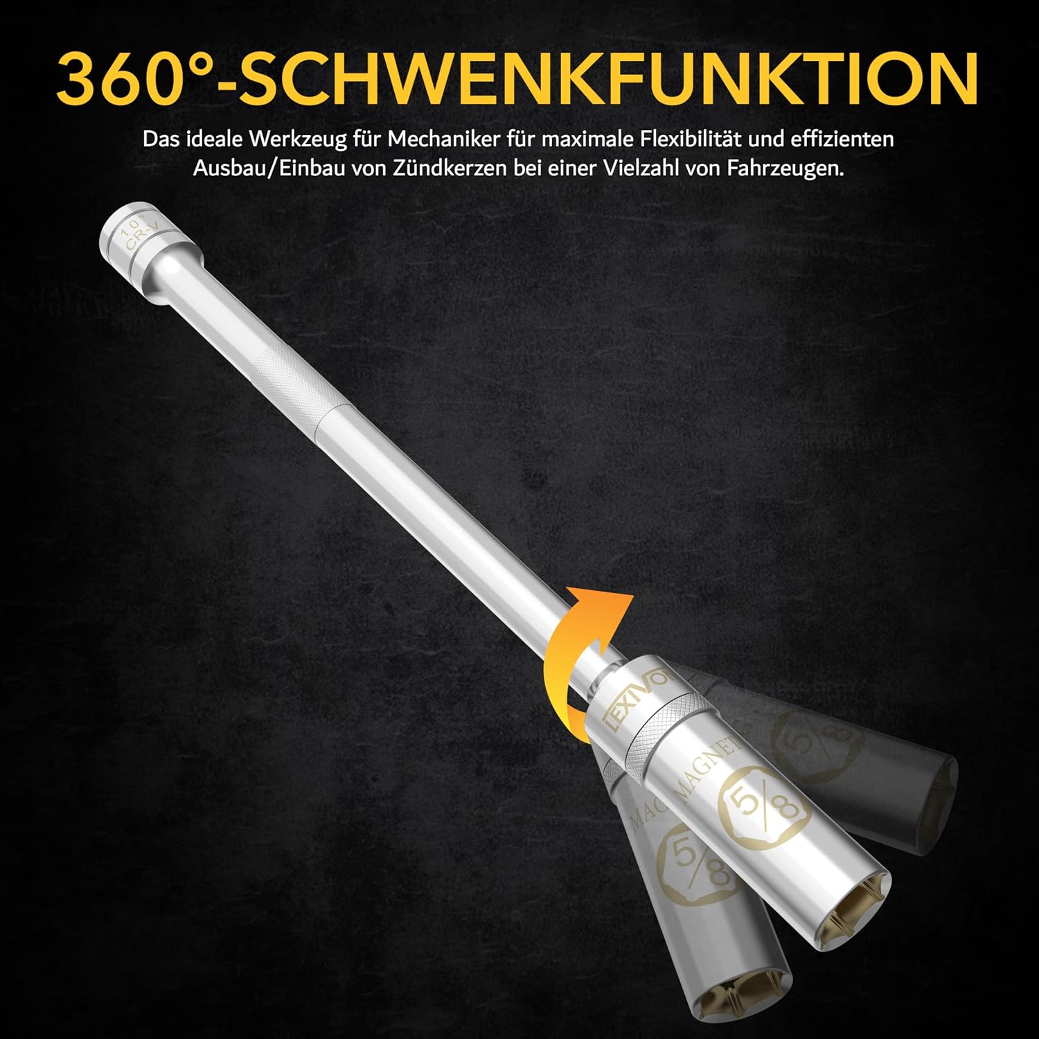 Thumbnail 1 de LEXIVON Zündkerzenschlüssel LX-122 für 16 mm Zündkerzen, 25 cm, schwenkbar mit magnetischem Einsatz (Cr-V-Stahl)