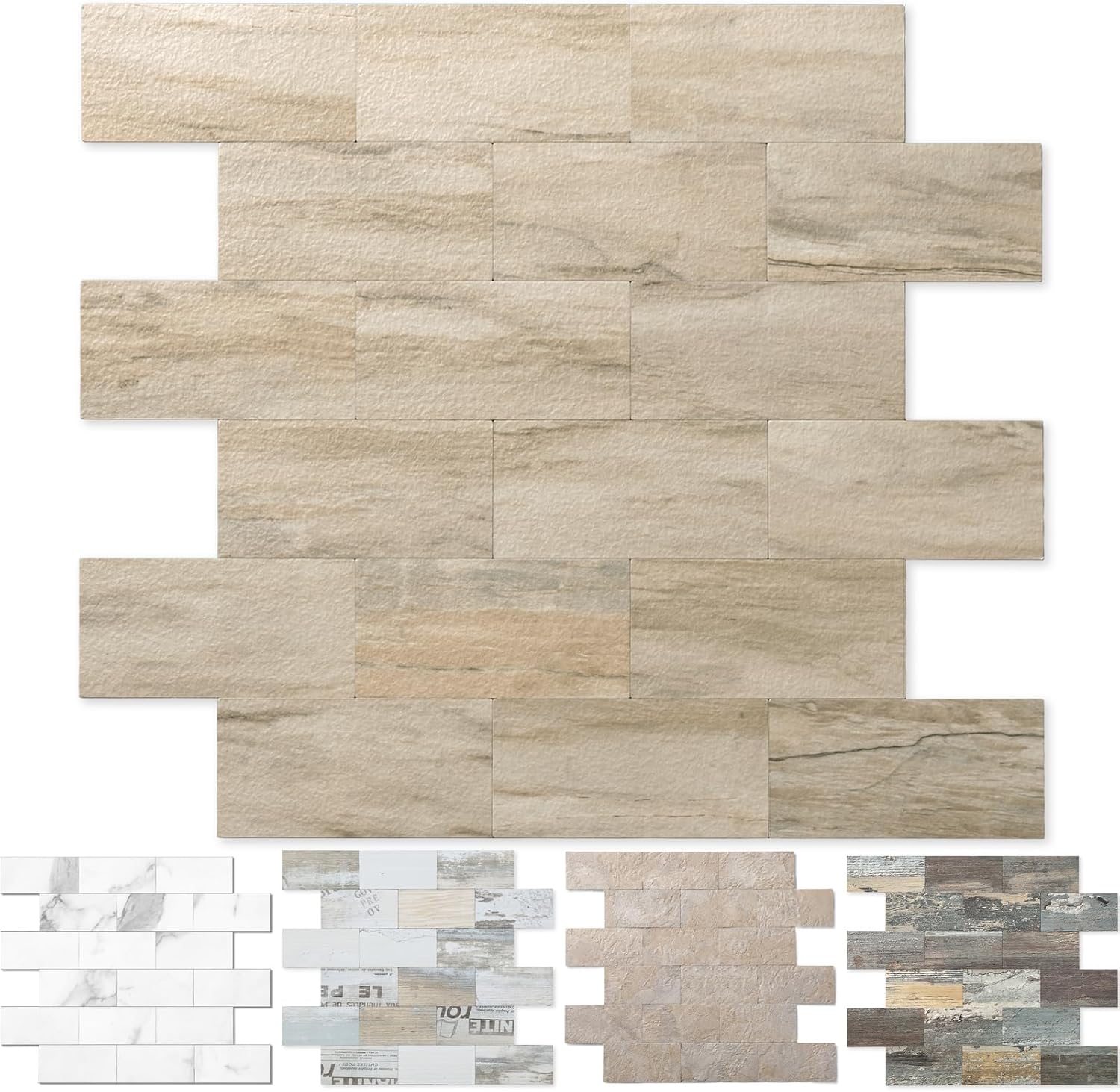 Detalle de OYASIMI GZMA025-20-CA Peel-and-Stick Subway Tile Backsplash, Slate Beige PVC
