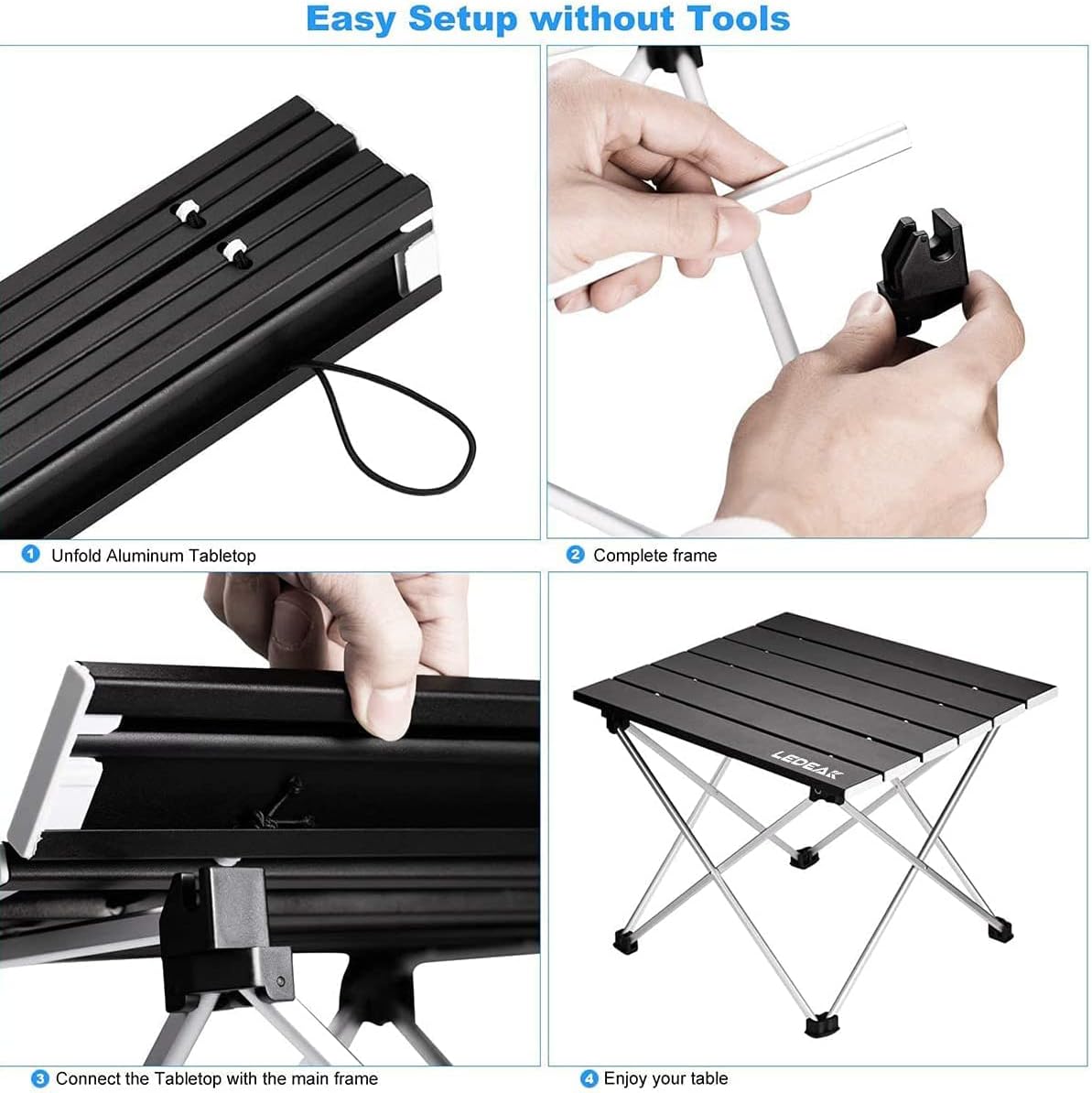 Thumbnail 5 de Ledeak Camping Table Lightweight Folding Aluminium Portable Table (Medium, Black)