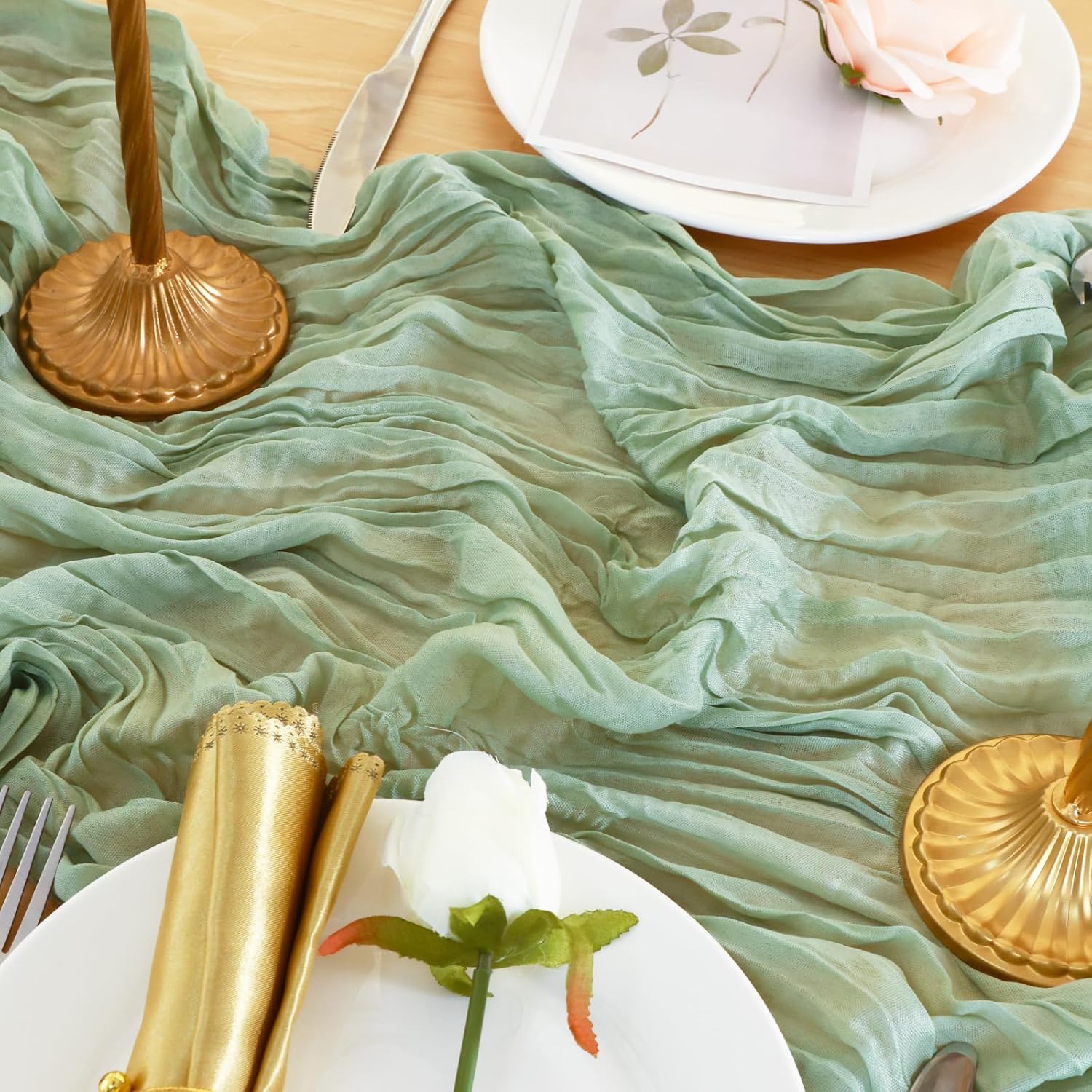 Detalle de 20 Pack Sage Green Cheesecloth Table Runner — 120 Inch Gauze Drapes for Boho Weddings and Events