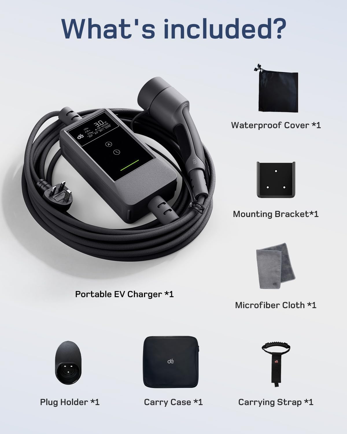 Detalle de Dé EV Charger 3 Pin Plug 10m with App – 3kW Portable Type 2 EV Charger for UK Homes