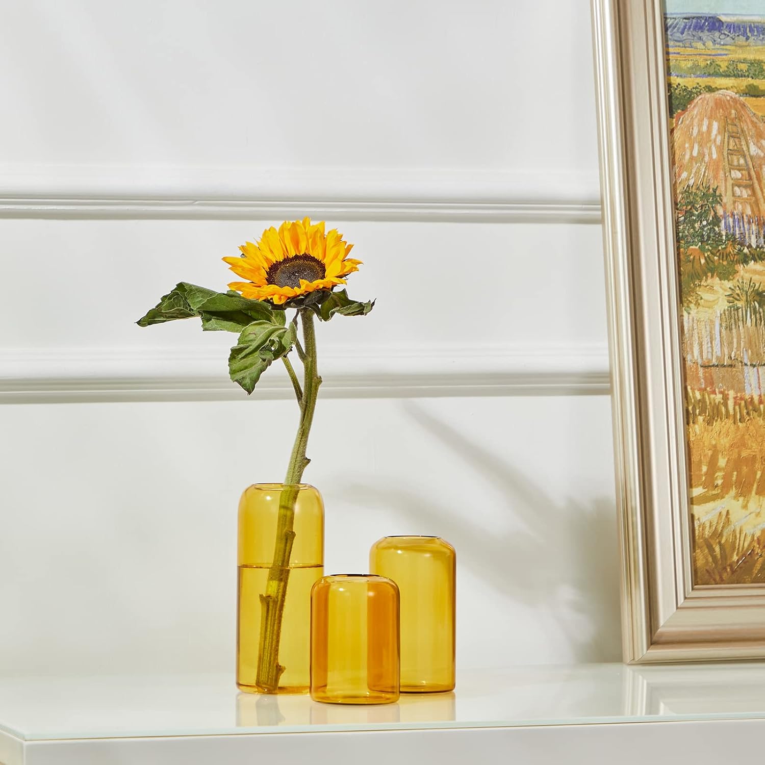 Thumbnail 2 de ZENS Glass Vase Set of 3 – Amber Bud Vases for Table Centrepieces