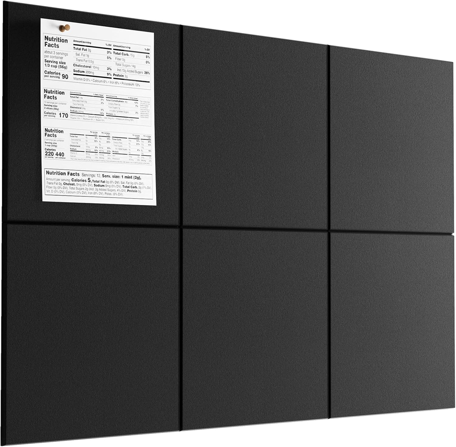 Detalle de MaxGear Black Felt Bulletin Board, 6-Pack 11.8-Inch Wall Tiles, 36 x 24-Inch