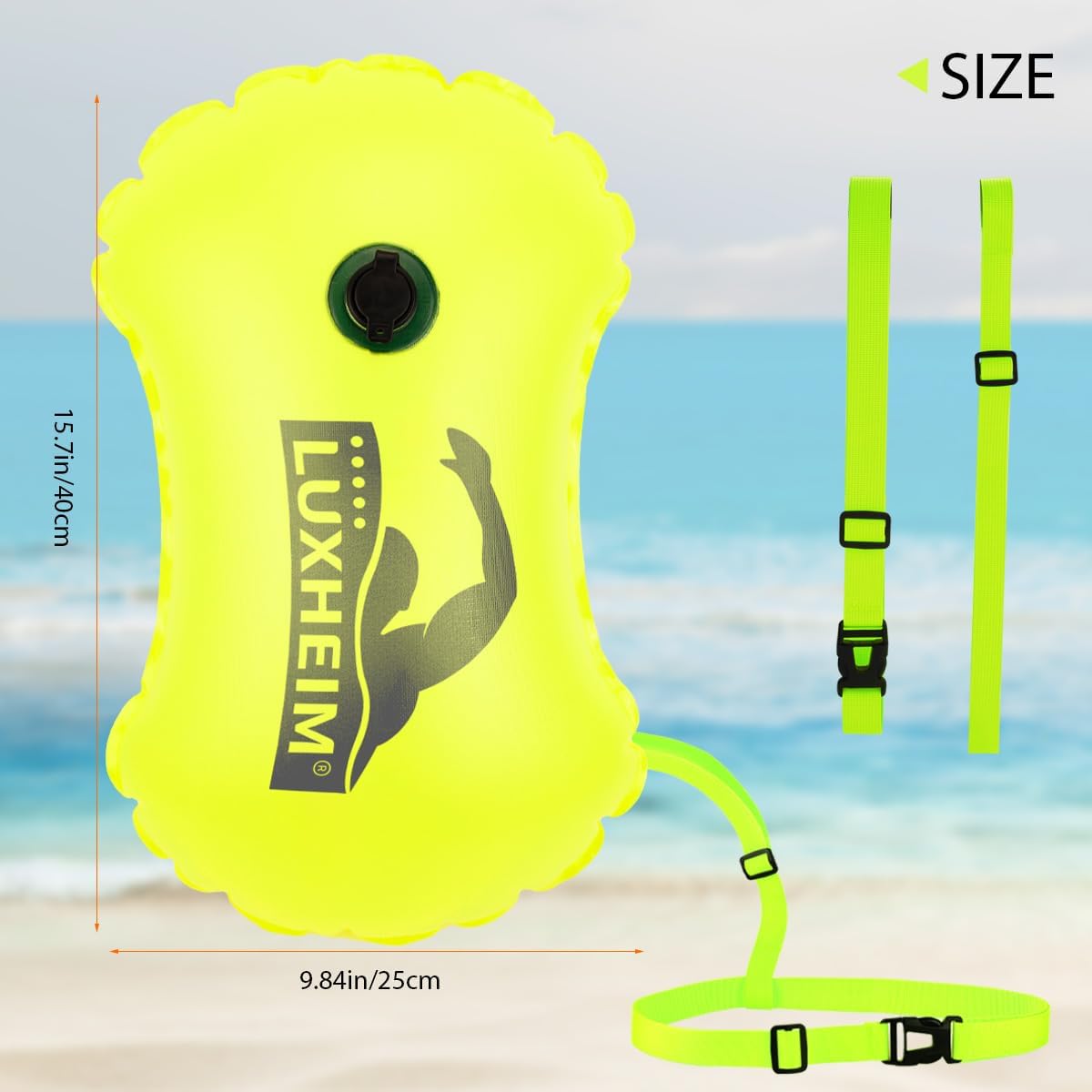 Detalle de LUXHEIM 1er-/2er-Pack Schwimmen Boje Trockensack – Open Water Sichtbarkeit, Aufblasbar, Taillengurt, Wasserdicht