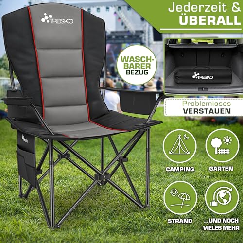 Detalle de TRESKO Campingstuhl, faltbar bis 200 kg, gepolstert mit Kühltasche