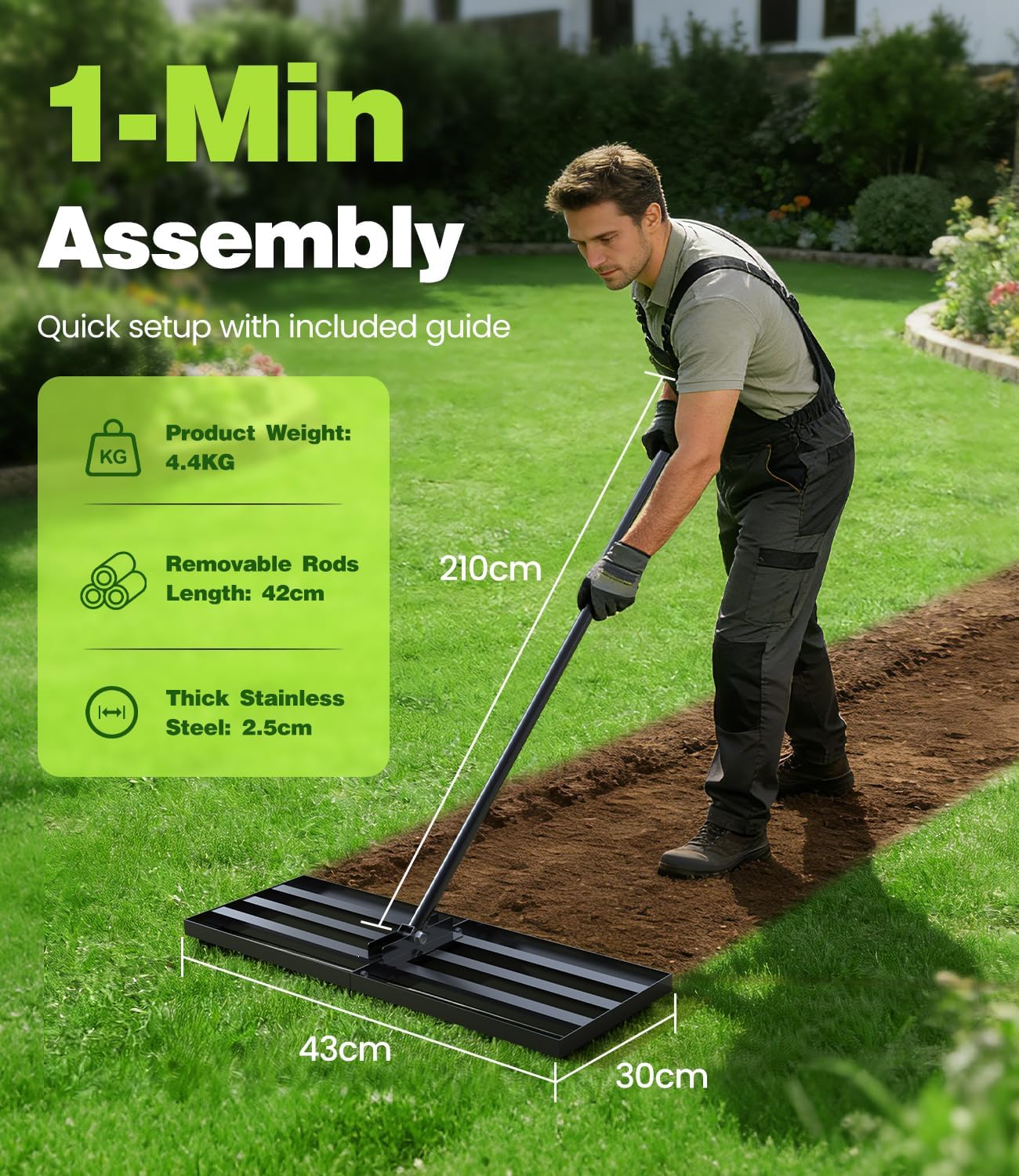 Detalle 2 de DoXtreme Leveling Rake Rastrello Livellatore 2 in 1 per prato 210 x 43 x 30 cm