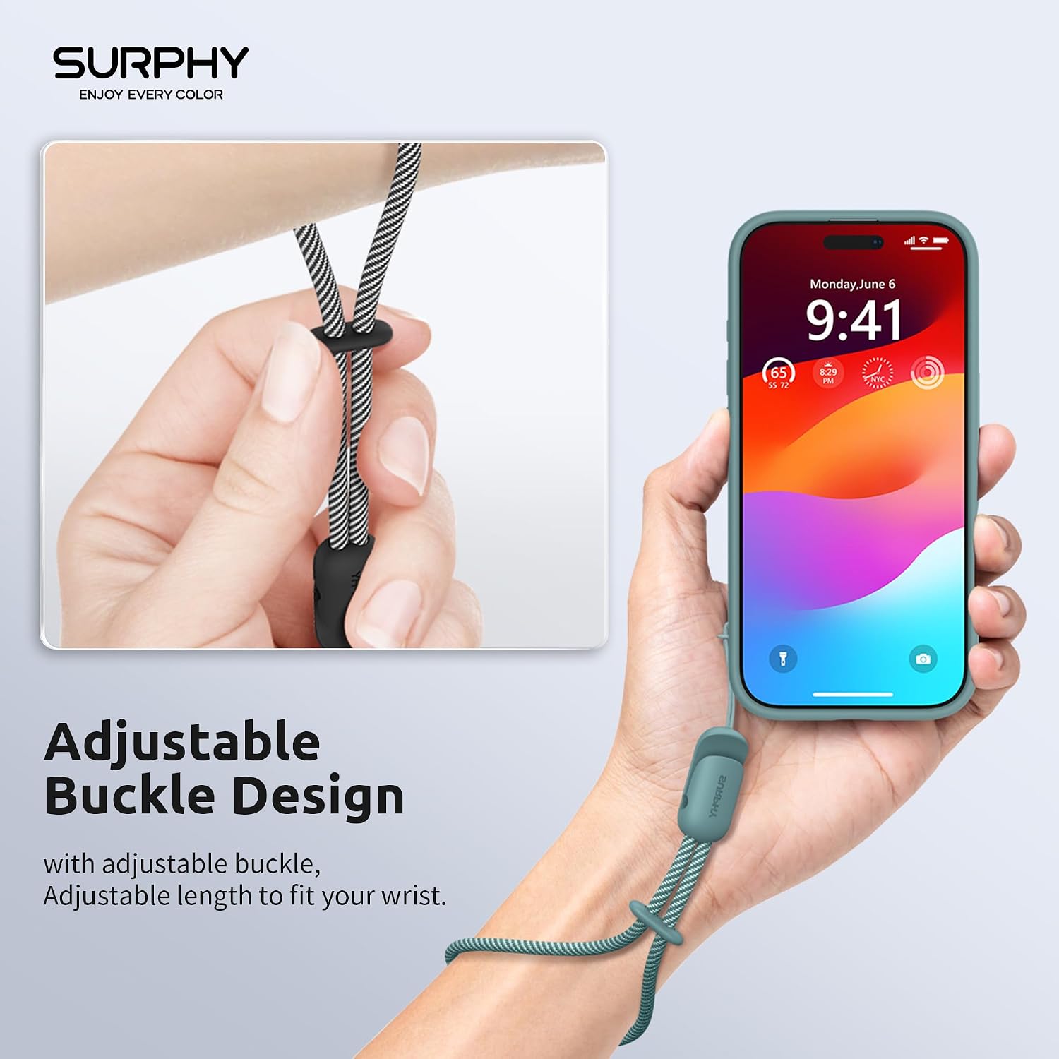Detalle 1 de SURPHY Black & Green Braided Nylon Phone Wrist Lanyard, 2-Pack