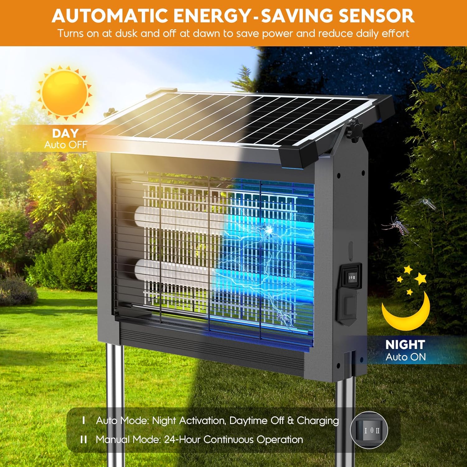 Thumbnail 2 de Anysun lampada antizanzare elettrica solare da esterno 4500V con ricarica USB, IPX5 e cavo da 3 m