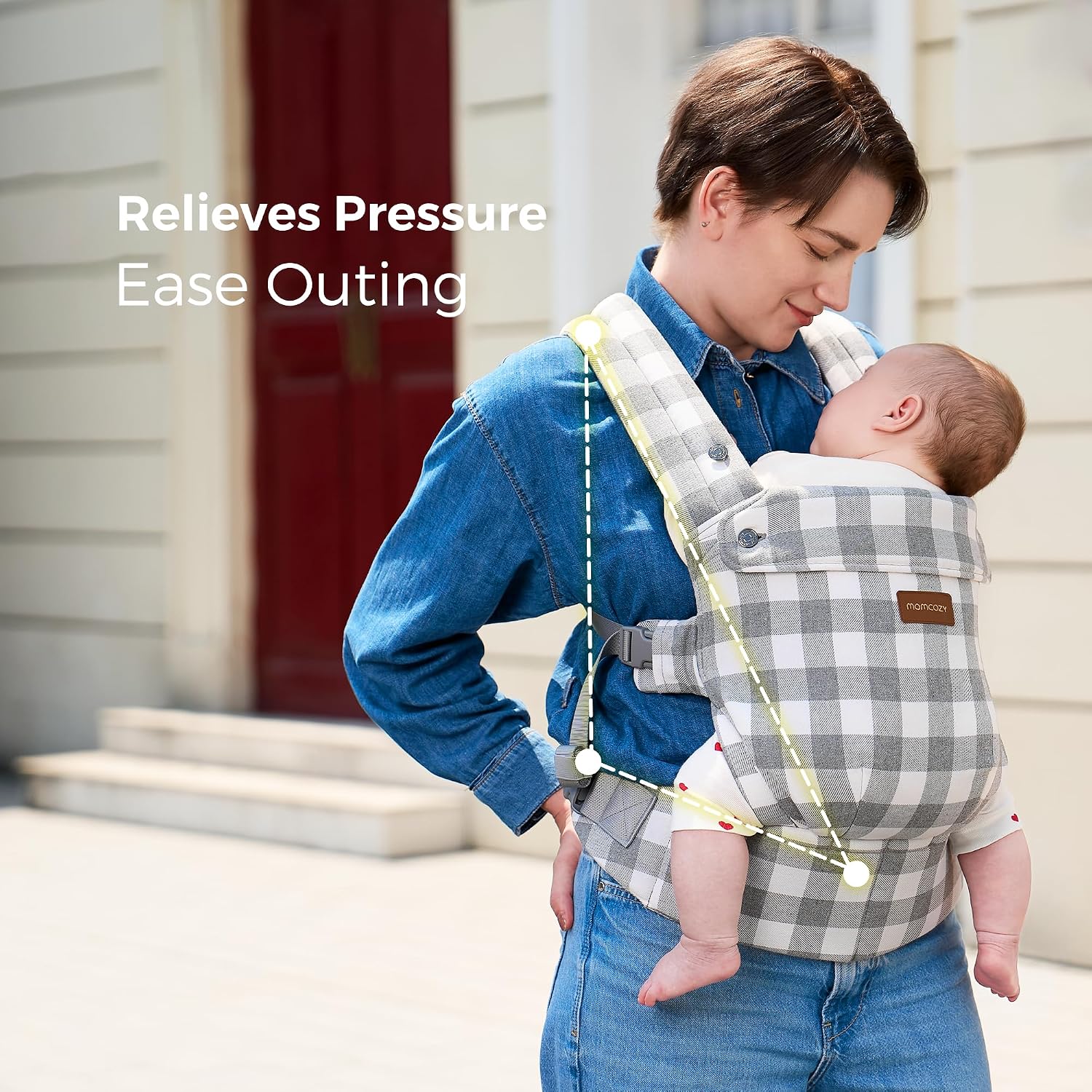 Thumbnail 3 de Momcozy Baby Carrier for 3-24M in Cotton Linen Slate Checker