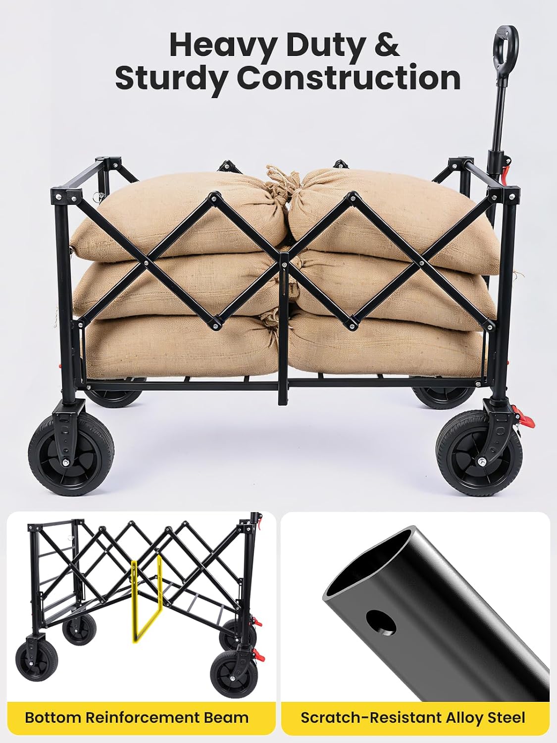 Detalle 1 de YEAUPE PRO Festival Trolley on Wheels 160L–210L Folding Wagon (Rear-opening, wide 7-inch wheels, adjustable handle)