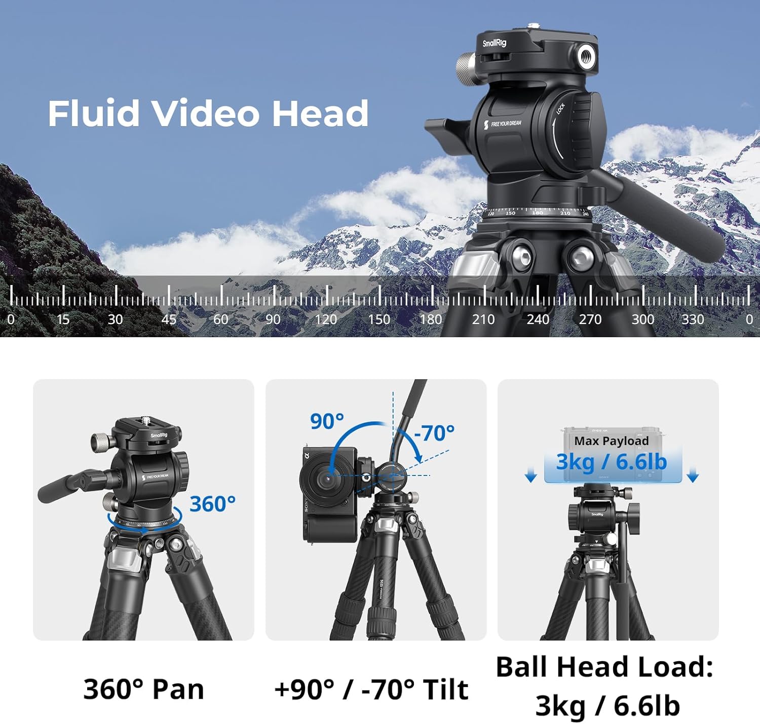 Thumbnail 4 de SmallRig Portable Carbon Fibre Tabletop Tripod Kit (Desk Tripod with Video Head) — 5025