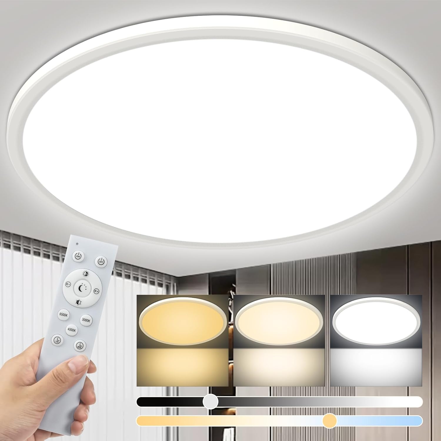 Detalle de Bowfar led-plafondlamp 39 cm, 36 W, dimbaar met afstandsbediening