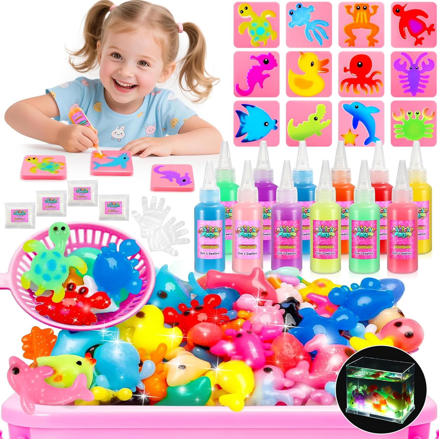 Kit Gel Acqua per Bambini “Magic Jelly Set” con 12 stampi e gel colorati (4-10 anni)